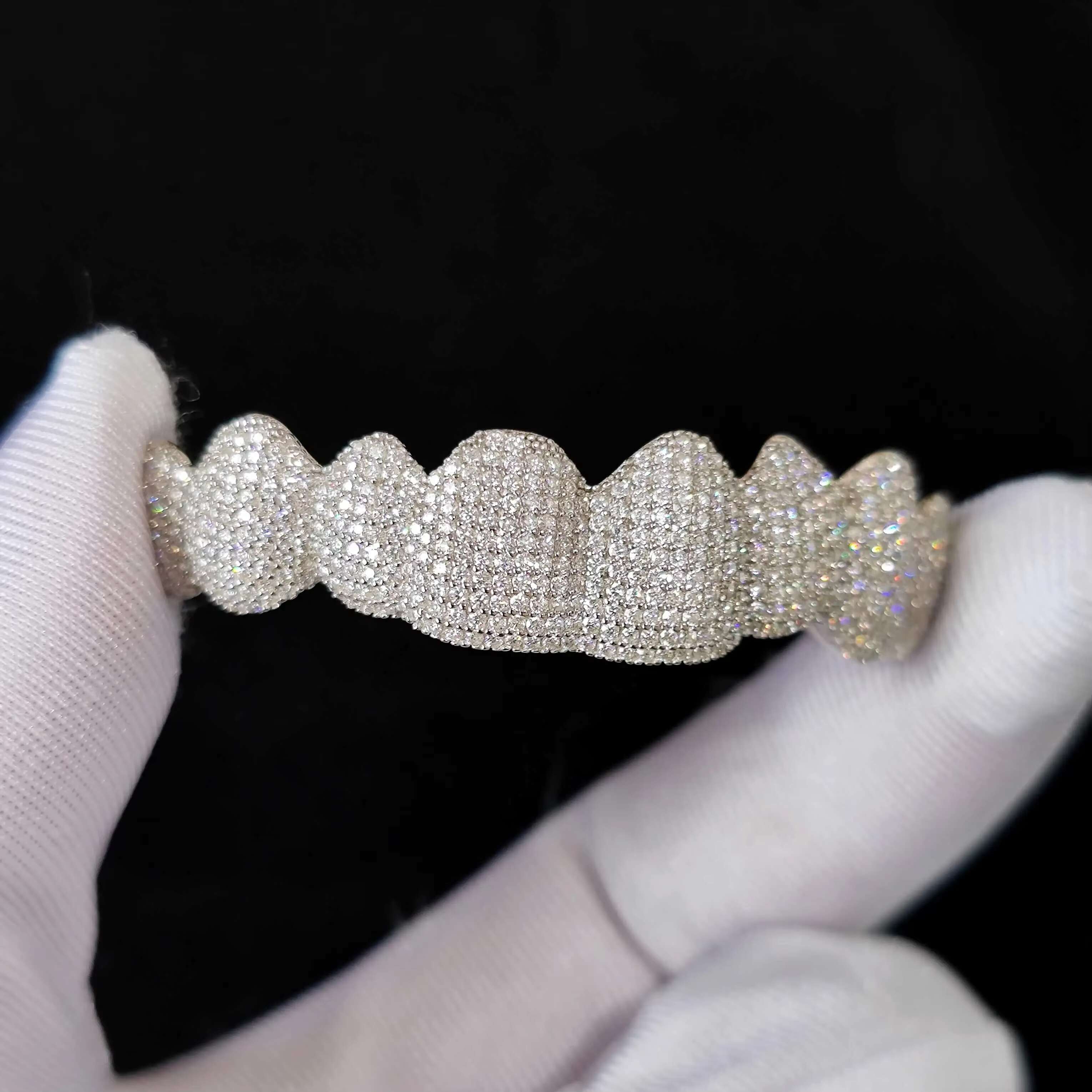 VVS Moissanite Diamond Custom Grillz Jewelry Hip Hop Iced Moissanite Grill Teeth Grill Sterling Silver Diamond Grills for Men