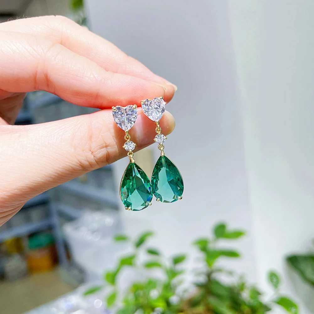 Huitan Blue/Green Pear Cubic Zirconia Drop Earrings Luxury Colorful CZ Earrings Women for Wedding Party 2022 New Trendy Jewelry Y250510