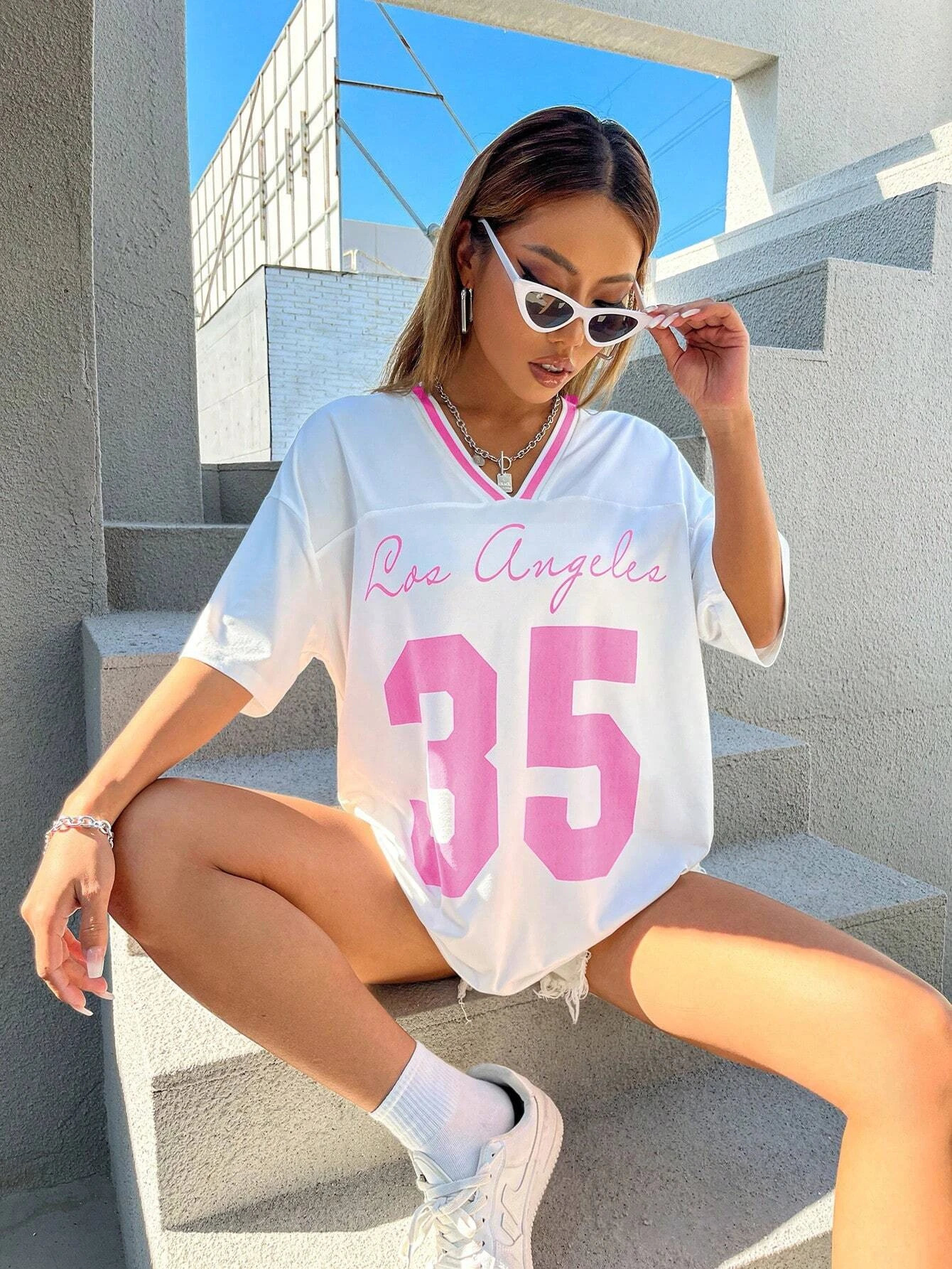 Los Angeles No35 Basketball Jersey Womens Summer Tshirt Vneck Loose And Fashionable Sports Short Sleeved Street Casual Tee 250513