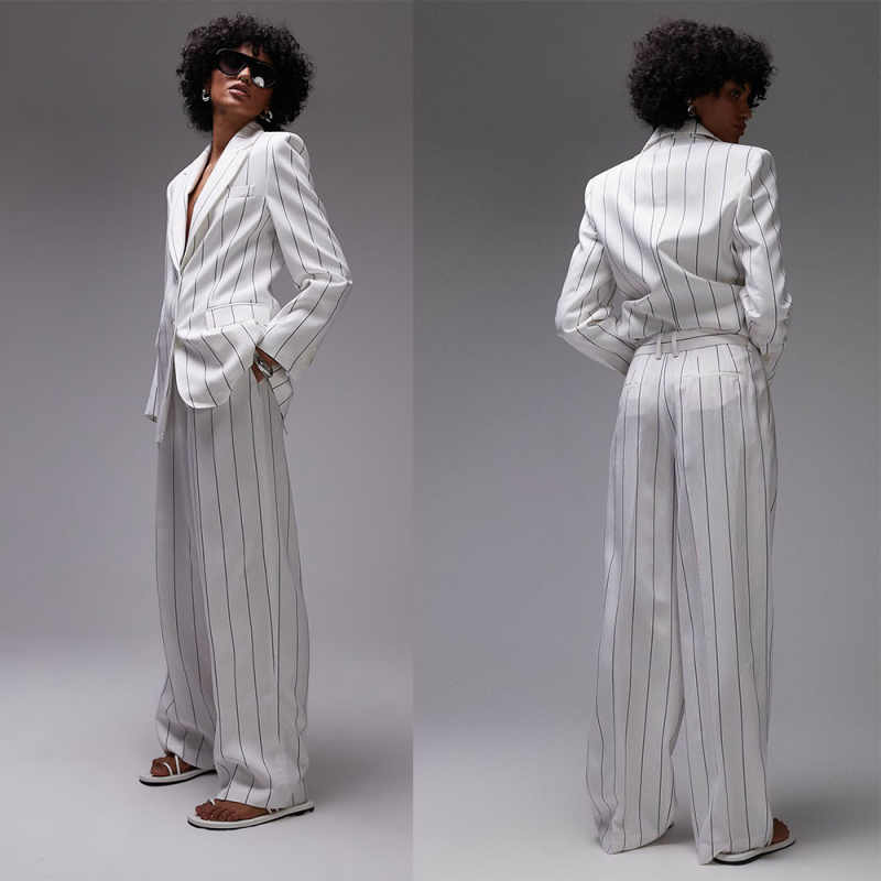 Fashion Pinstripe Mother Suits 2 Piece Set Jacket Pants Women Coat Single Breasted Ladies Suit Customized