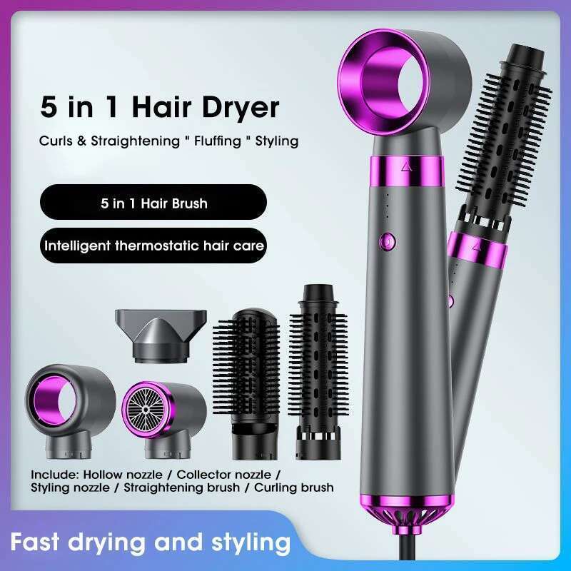 Electric 5 in 1 Multifunctional Straightener Negative Ion Hair Care Curler Blow Dryer Styling Set Strong Wind