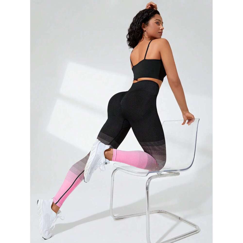 Gradient Pink Yoga Pants, High-waisted Hip-lifting Trousers For Outdoor Sports Training and Yoga, Women's Sportswear
