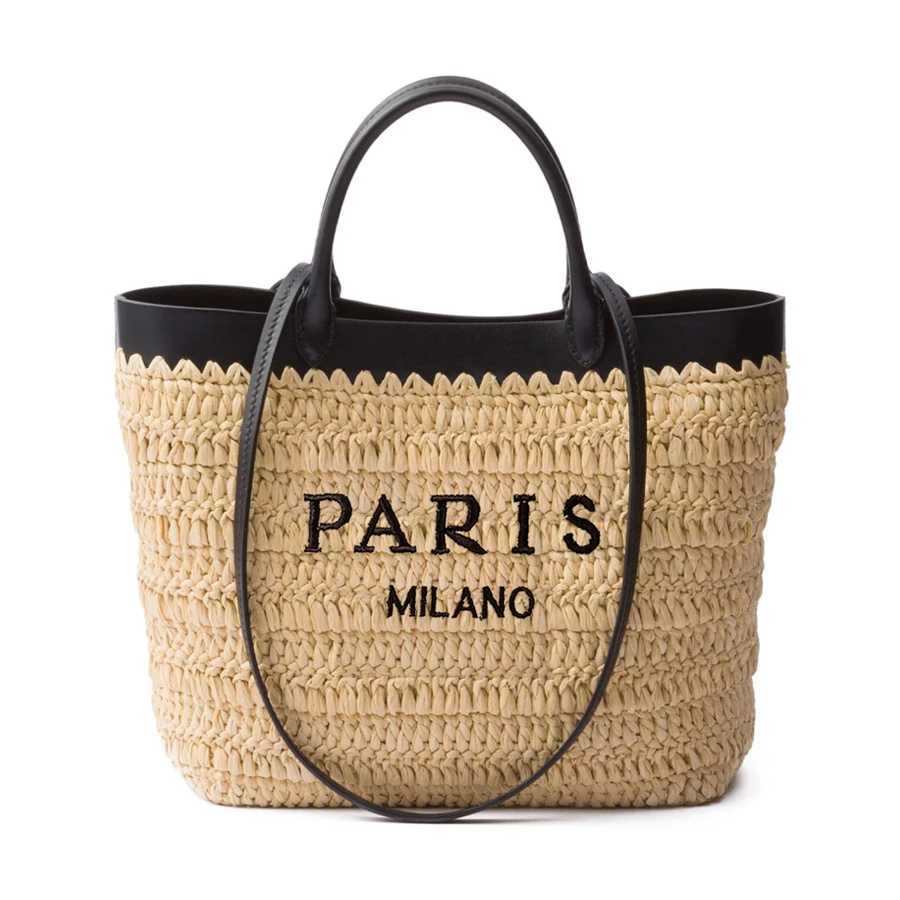 Designer Handbag Casual Large Capacity Patchwork Straw Tote Bag Handmade Paper Weave Summer Beach Handbags with Letters Z250513