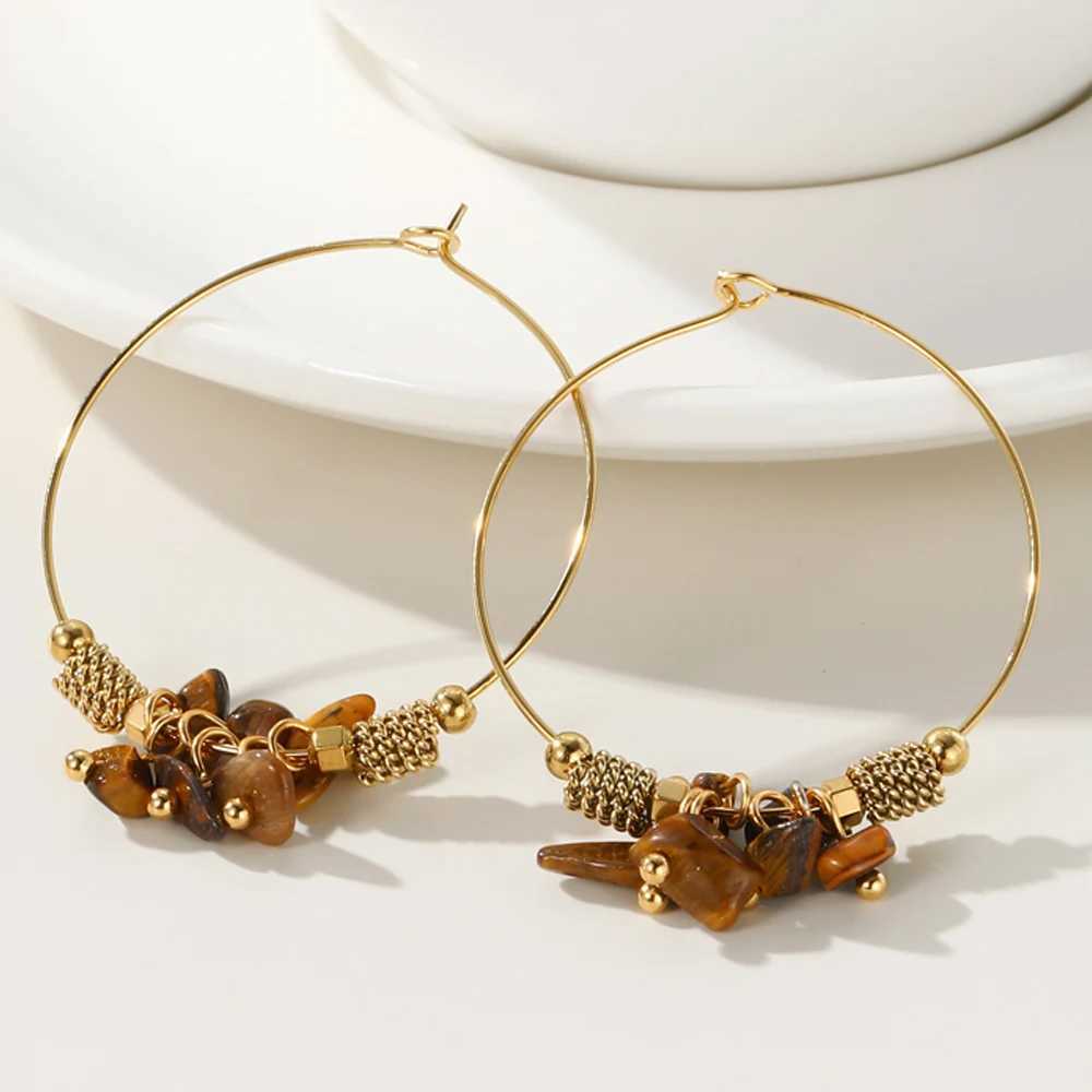 YACHAN 18K Gold Plated Charm Hoop Earrings For Women Stainless Steel Charms Dorp Earring Natural Stone Trendy Jewelry Gift Y250510
