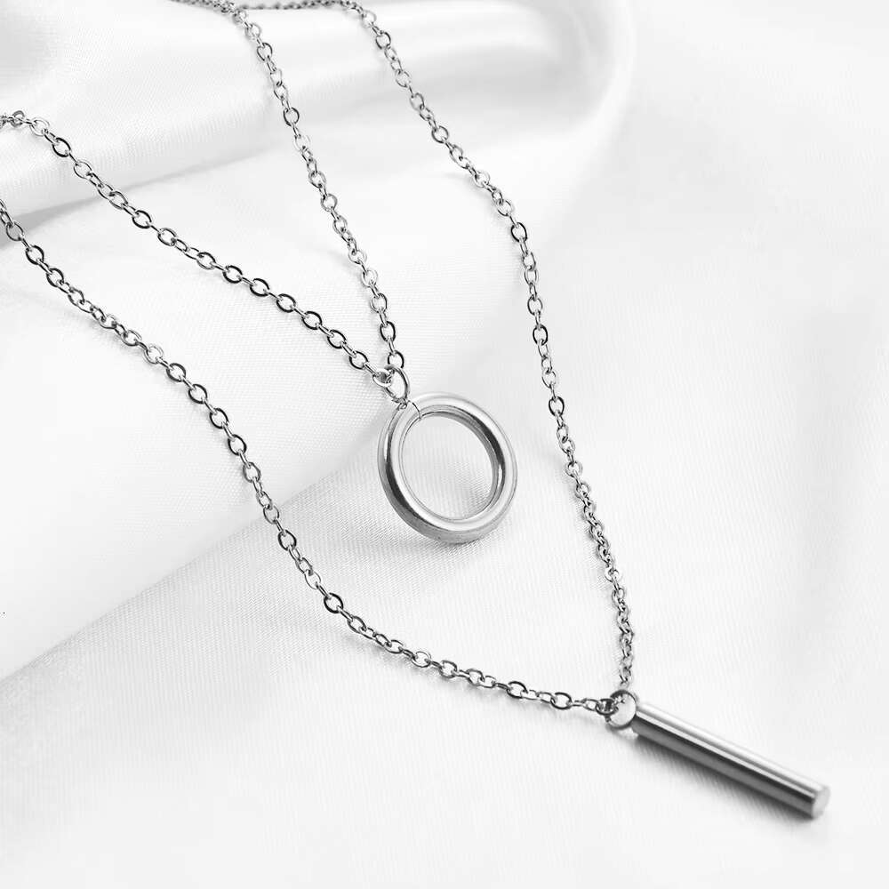 Jewelry Fashion Geometric Simplicity Stainless Steel PVD Gold Double Chain Layer Women's Necklace