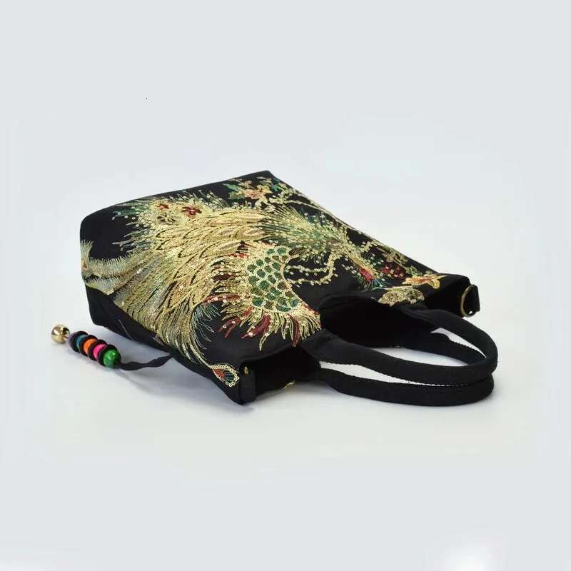 Ethnic Style Sequins Tote Bag, Pea Embroidery Handbags, Vintage Canvas Crossbody Bag