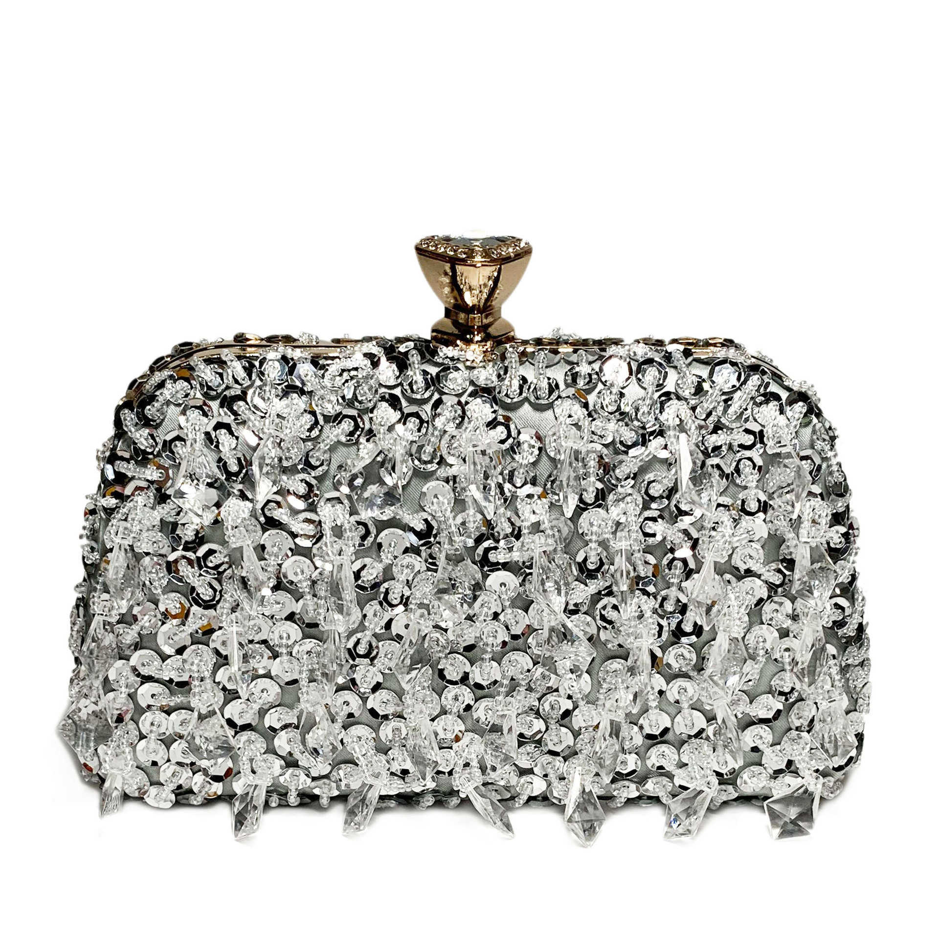 Double sided sequined acrylic nail bead tassel party bridesmaid dress, one shoulder handbag