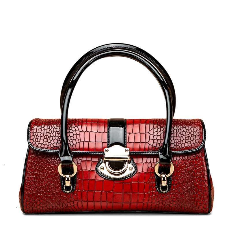 Aidrani New women's crocodile patterned large handbag, fashionable red bag, made of cowhide material