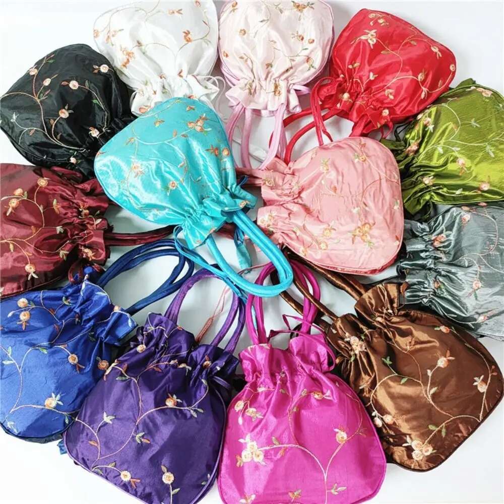 Elegant Ethnic Cosmetic Handbag Women Handbags Embroidered Flower Small Bucket National Style Purse Jewelry Bag