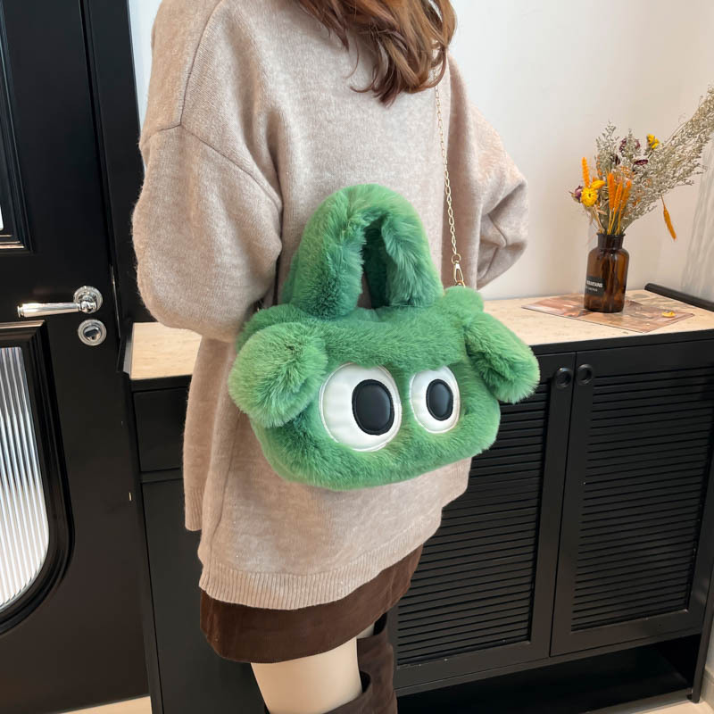 Women's Big Eyes Dog 25 Winter New Cute Cartoon Handheld Small Square Single Shoulder Crossover Plush Bag