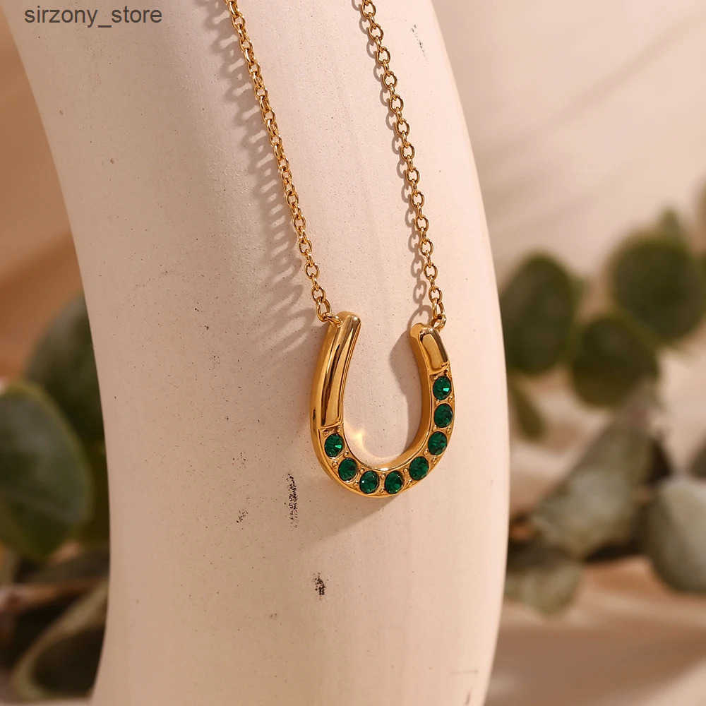 E.B.belle Lucky Horseshoe Pendant Necklace Water Resistant 316L Stainless Steel Decoration 18K Gold Plated Jewelry z250513FVBI