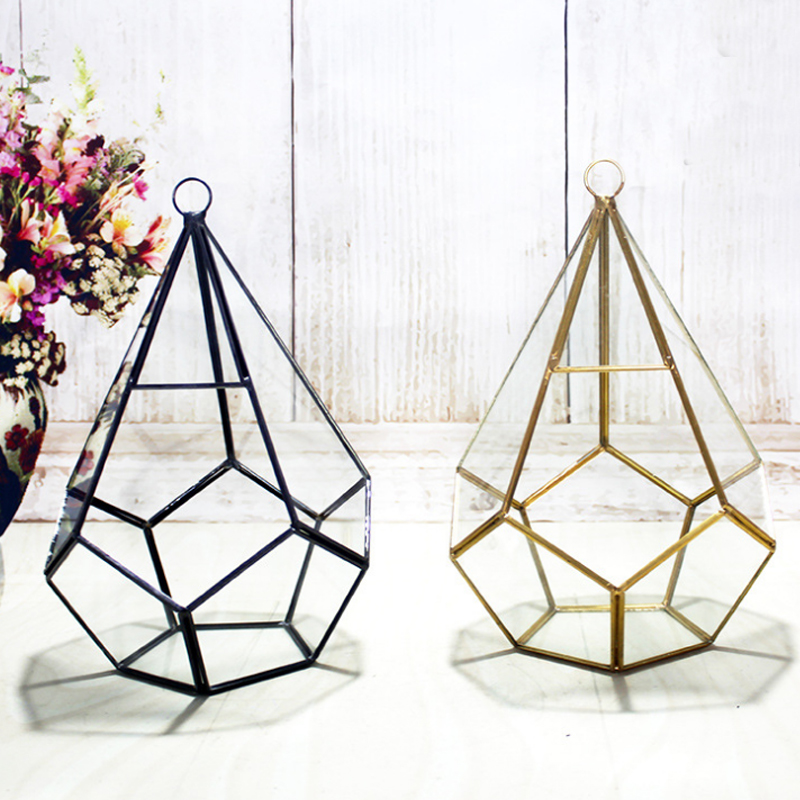 16*23Cm Miniature Glass Terrarium Geometric Diamond Desktop Garden Planter Indoor Greenhouse Succulent Plants Home Decor Ya1055