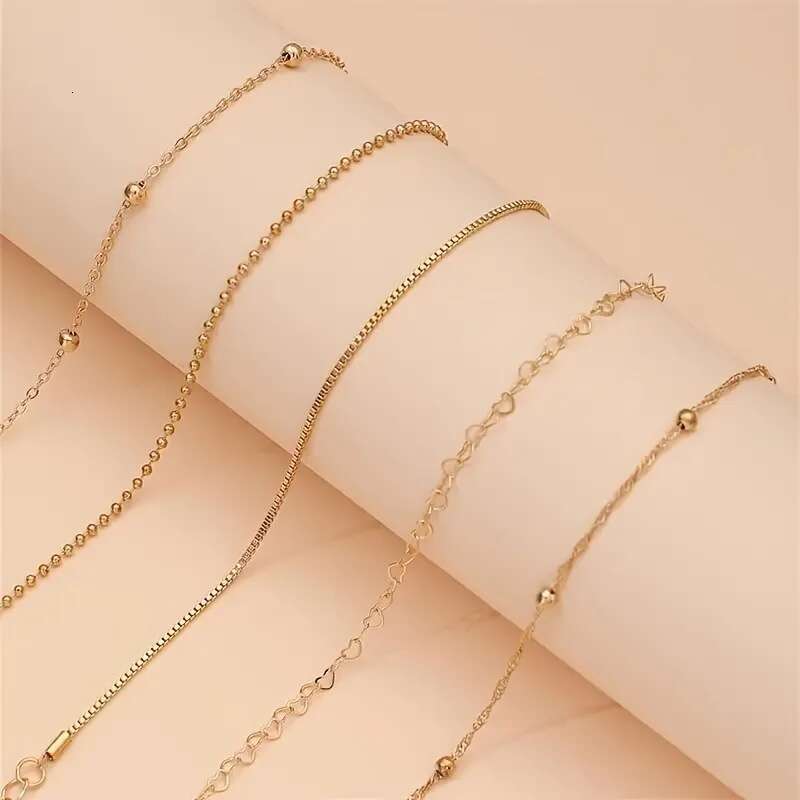 5 Pcs Set Of Tiny Golden Design Bracelet Zinc Alloy Jewelry Elegant Leisure Style For Women Daily Stackable Hand Chain