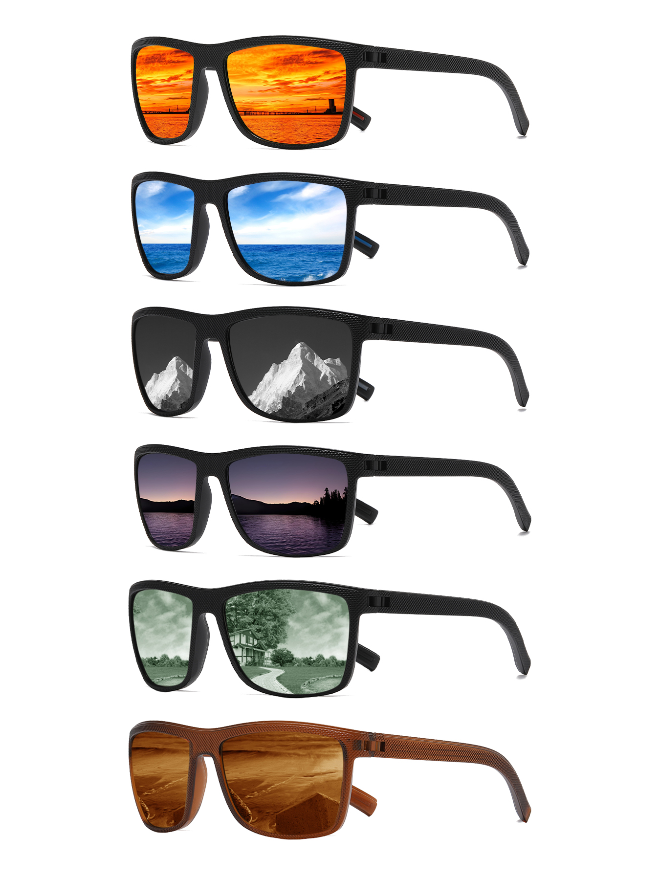 6 pieces of multicolor fashionable sports sunglasses for both men and women classic rectangular lightweight box for daily cycling hiking fishing travel clothing