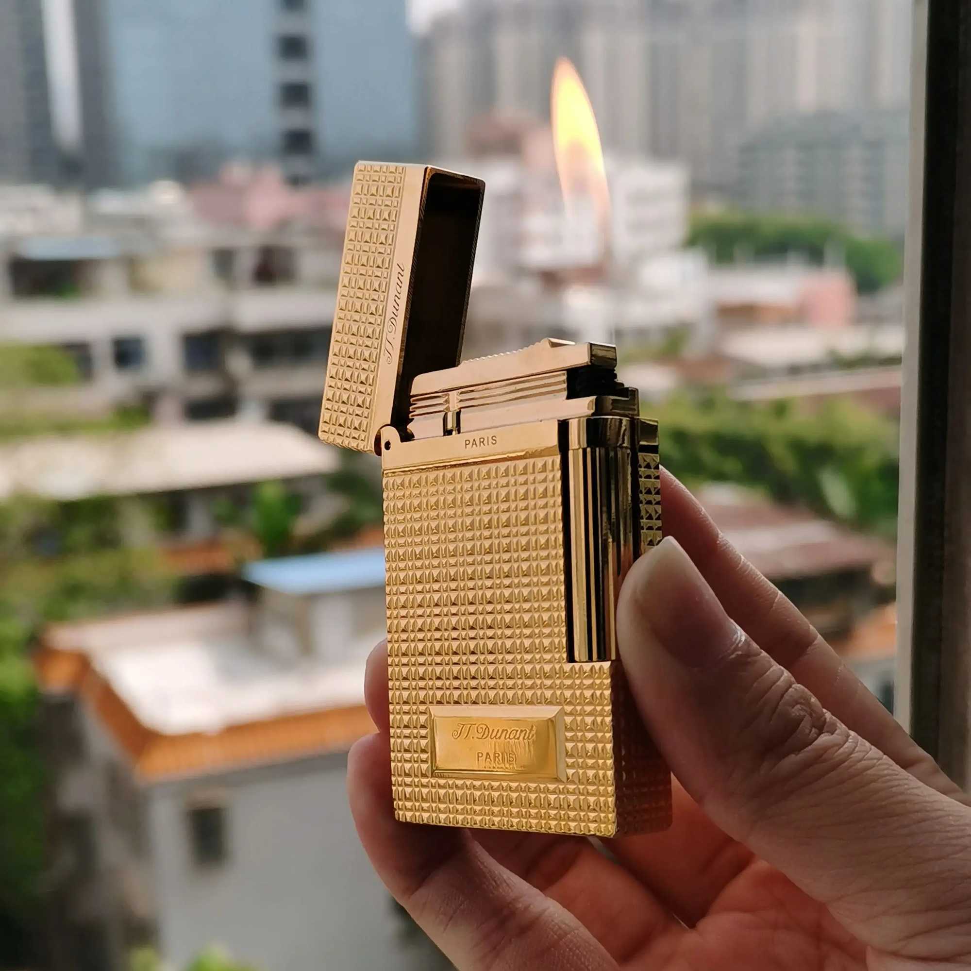 2025 New D Lighters Brass Refill Gas Smoker Cigarette Accessories Tobacco Cigar Tool Man Gifts Collection Diamond Open Sound Y250513