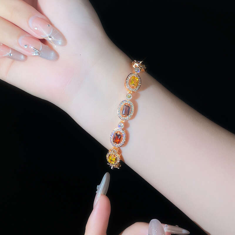 sweet colored zircon bracelet for women gentle and fashionable temperament geometric oval bracelet small stall trend