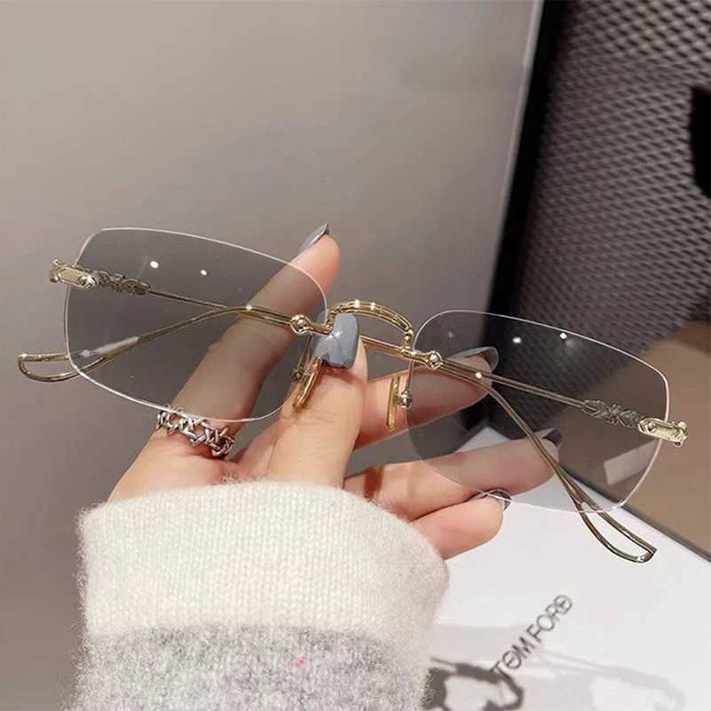 Fashion Rectangular Womens Photochromic Myopia Glasses Unisex Rimless Minus Diopter Eyeglasses Trendy UV Shades Sunglasses W250513