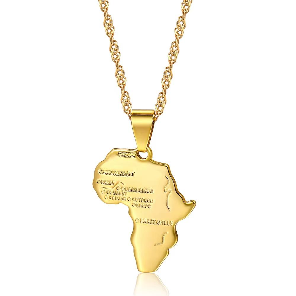 Twisted Necklace for Men Women Africa Map Pendant Gold Color Link Chain Fashion Gifts