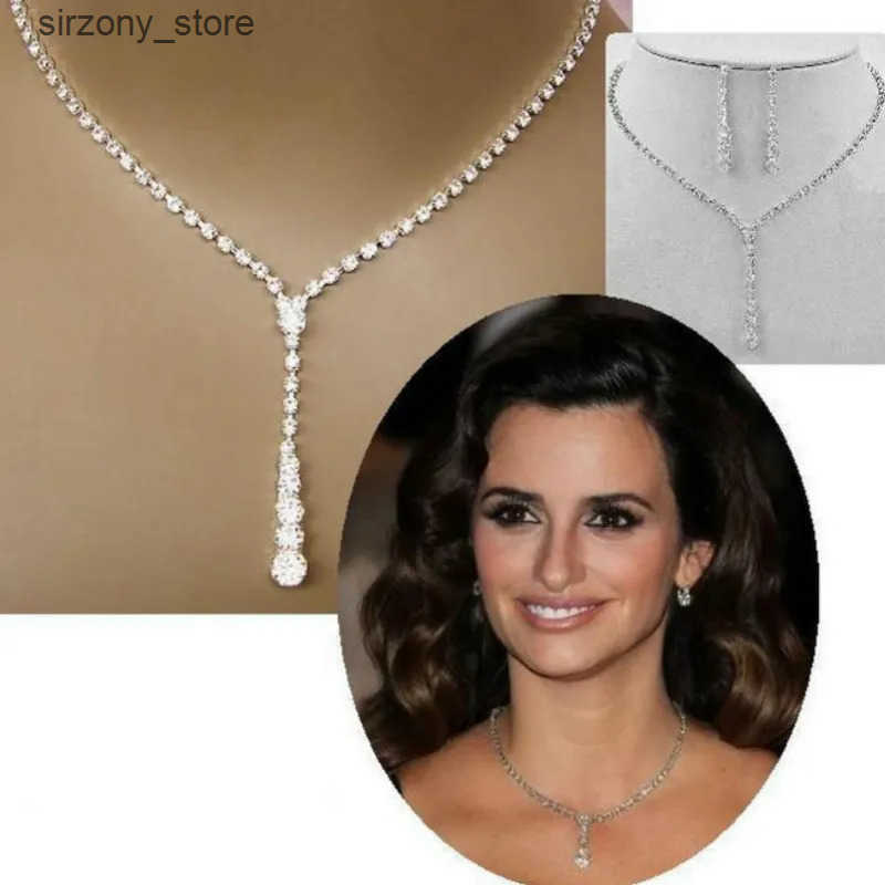Fashion Drop Crystal Jewelry Set Rhinestone Necklace Earrings Jewelry Set for Bridal Bridesmaid Wedding Clothing Accessories z250513ZUTU