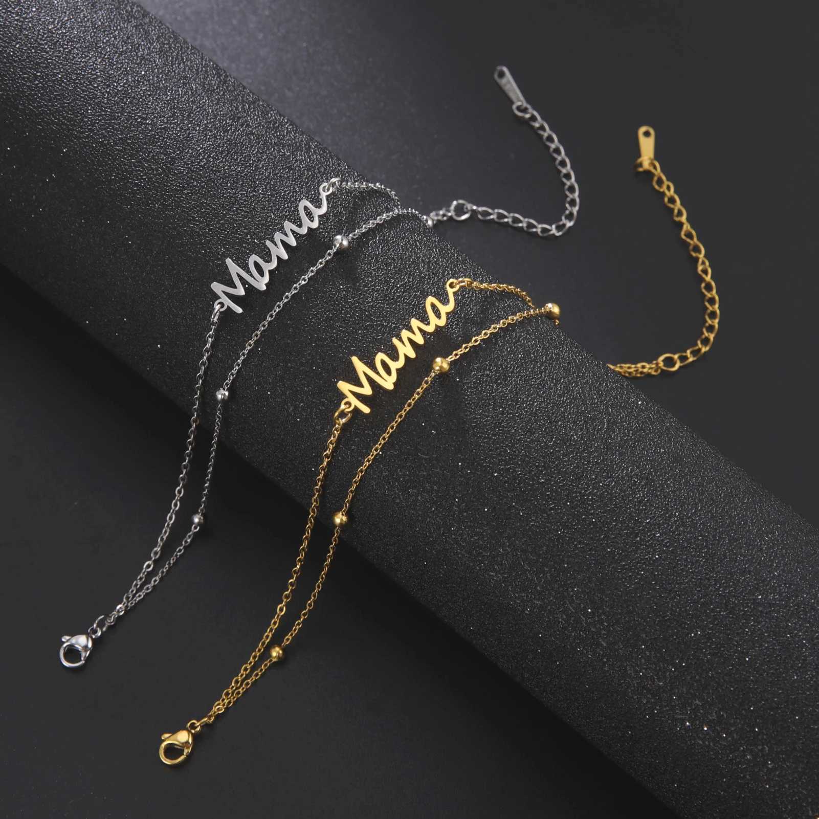 Skyrim Letter Mama Charm Bracelet for Men and Women Stainless Steel Double Layer Beads Chain Bracelets Fashion Jewelry Mothers Day Gift XJ250707