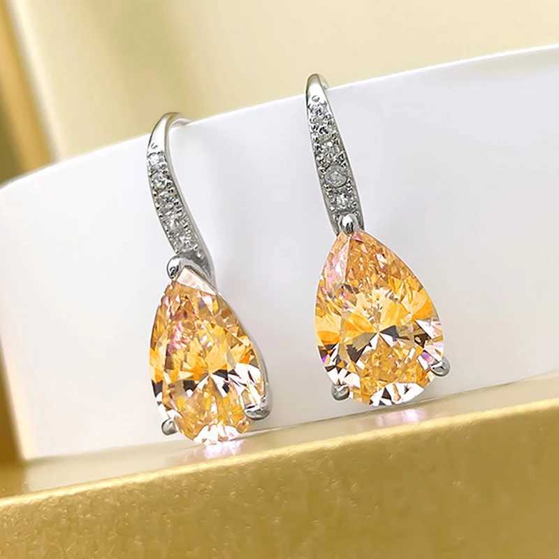 Huitan Pear Pink/Yellow Cubic Zirconia Drop Earrings for Women Silver Color Luxury Wedding Engagement Female Earrings Jewelry Y250510