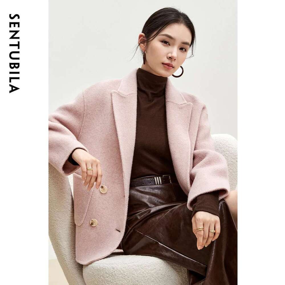SENTUBILA Winter Oversized Woolen Coat Women 2024 New Fashion Korean Style Double Breasted Pockets Wool Jackets W44O56003