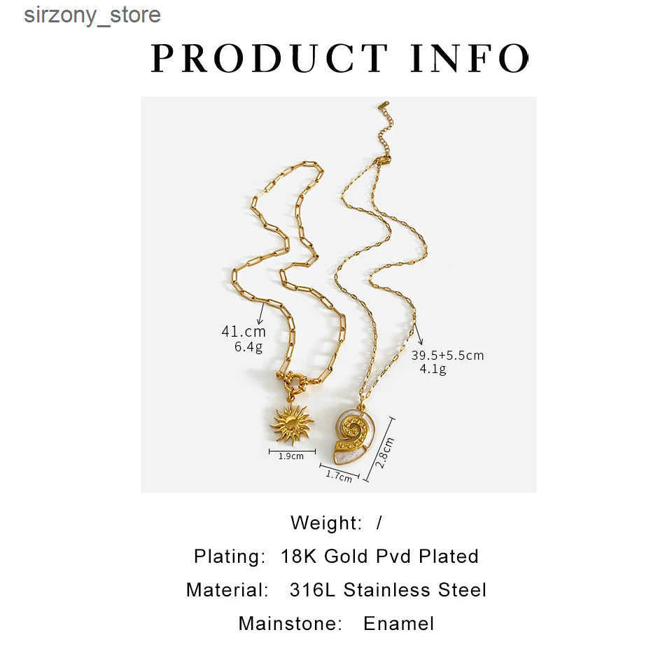 Perisbox Stainless Steel Sun Flower White Enamel Conch Pendant Necklace Stackable High Quality Fashion Party Jewelry for Women z250513IXS0