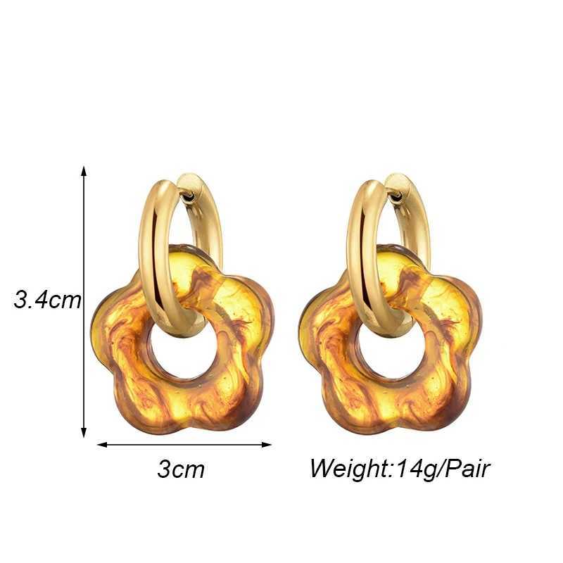 Fashion Temperament Vintage Resin Flower Dangle Earrings for Women Elegant Stainless Steel Hoop Earring Female Jewelry Gift Y250510
