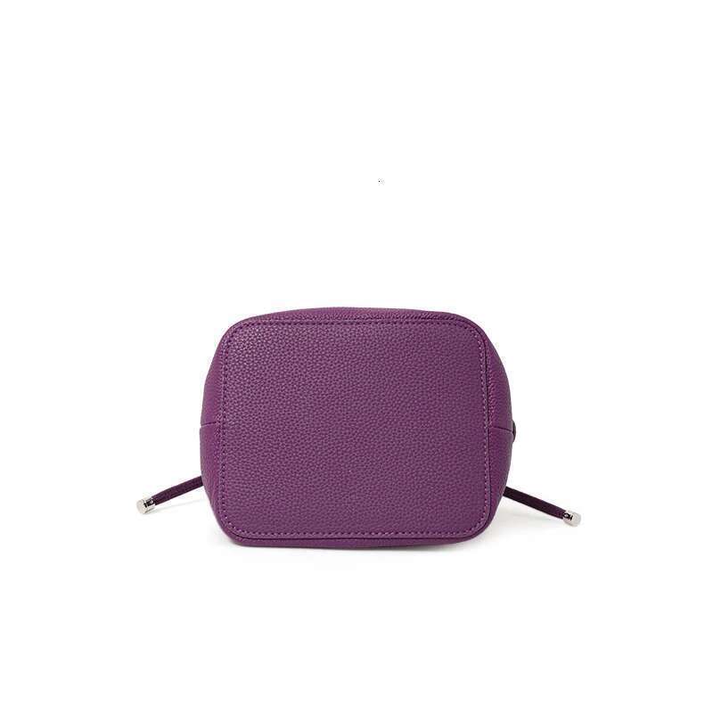 elegant hand carried Genuine leather single shoulder crossbody first-layer cowhide bucket bag for commuting lychee pattern