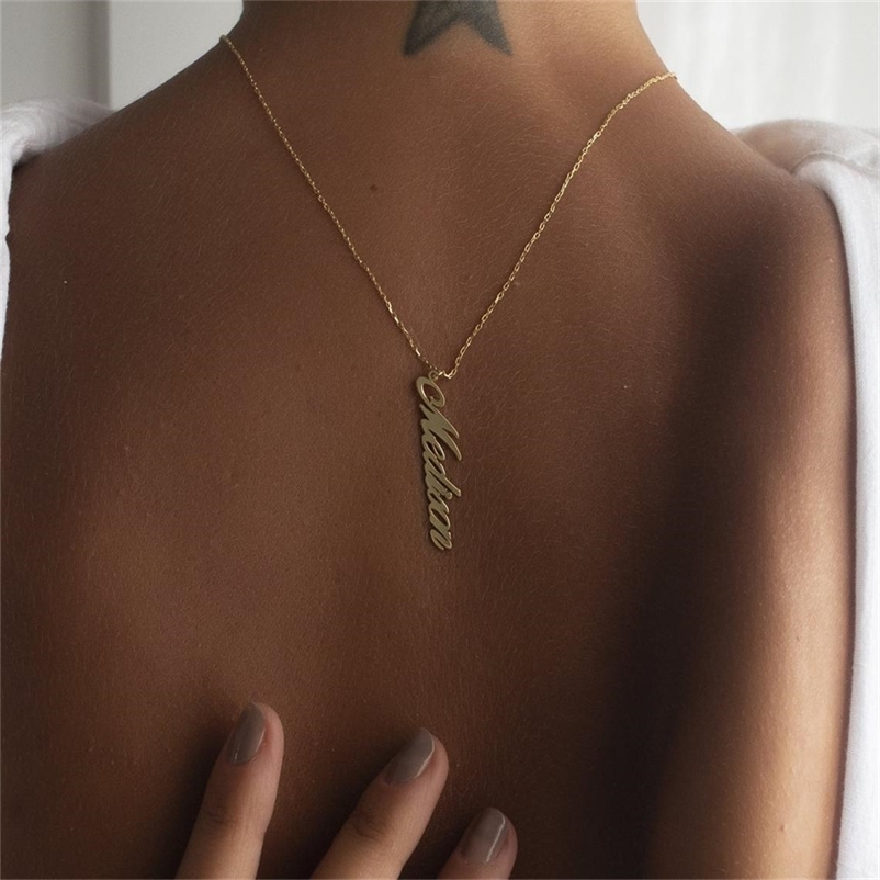 DOREMI Vertical Customized Name Necklace Personalized Stainless Steel Gold Choker Pendant Nameplate Necklace 250512