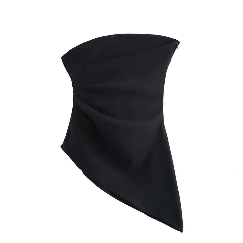 Taop&Za Summer New Product Women's Fashion Solid Color Folded Asymmetric Sleeveless Bareback Simple Top