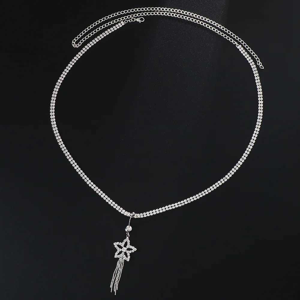 Rhinestone Tassel Star Dangle Waist Chain Women Piercing Navel Chain Belly Button Ring Waist Chain Navel Piercing Body JewelryT250513