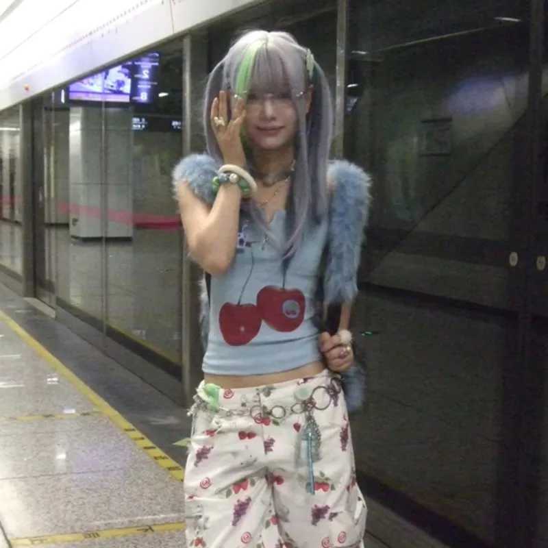 Karrram Japanese Y2k Tank Top Vintage Harajuku Ribbbed Top Trashy 2000s Zipper Tanktop Grunge Aesthetics Crop Top American Retro M250513
