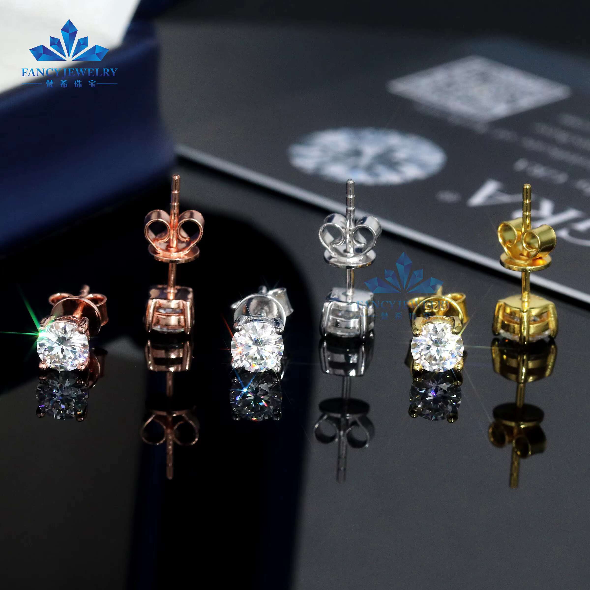 Factory Wholesale S925 Silver 18K Gold Plated Diamond Stud Earrings VVS Moissanite Screw Back GRA Hip Hop Style