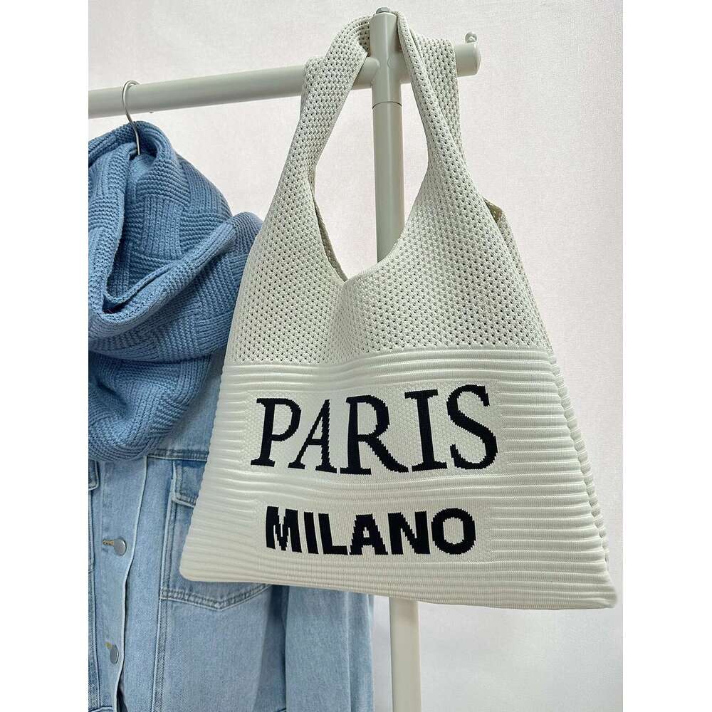 Autumn And Winter Fashion Women's Bag Shoulder Vintage Letter Cut Knitted Tote Bag, Crochet Thread Fabric Shopping
