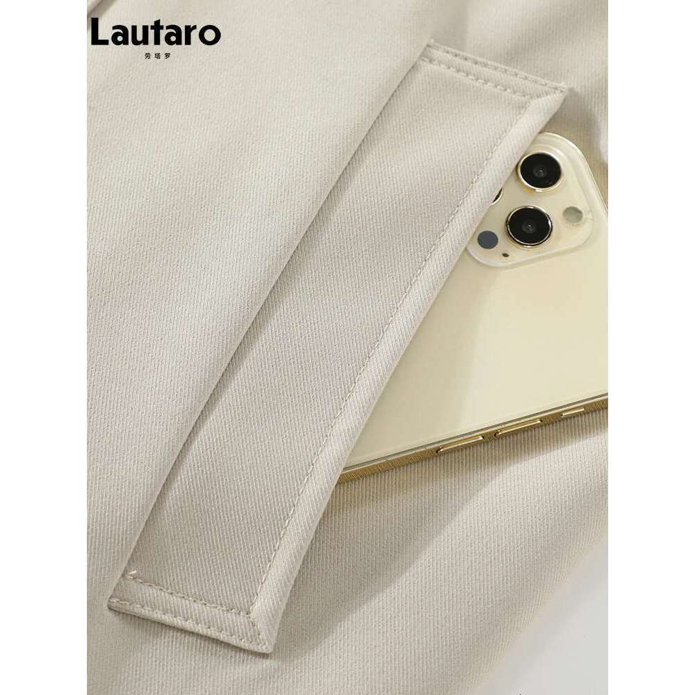 Lautaro Spring Autumn Flowy Casual Trench Coat for Women Belt Double Breasted Loose Designer Fake 2 Pieces Clothes 2024
