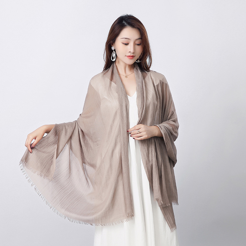 K703 Pure color cotton linen silk summer 2024 new beach sunscreen shawl scarf female factory wholesale
