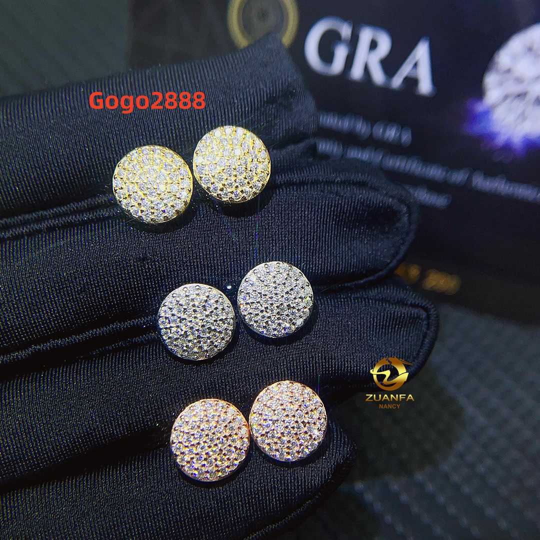 High Quality Hip Hop Jewelry Micro Pave Iced Out Lab Diamond 925 Silver Men Women Moissanite Stud Earring