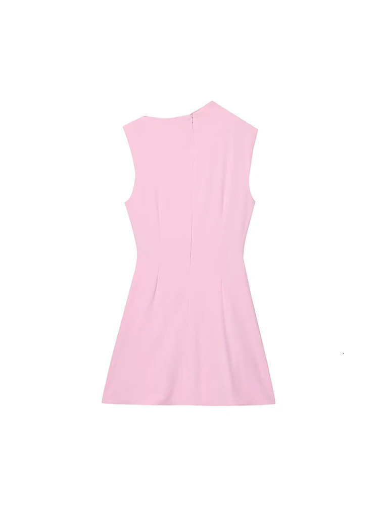 Women Summer Mini Dress Fashion Sweet Solid ONeck Sleeveless Female Elegant Street Pleated Dresses Clothing 250513