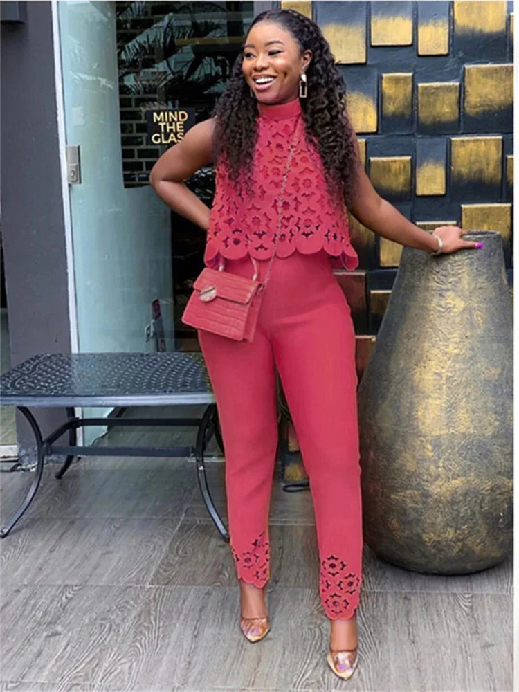 Wmstar Womens twopiece set plus size summer fashion sleeveless casual suit solid color holiday pants office streetwear 250506