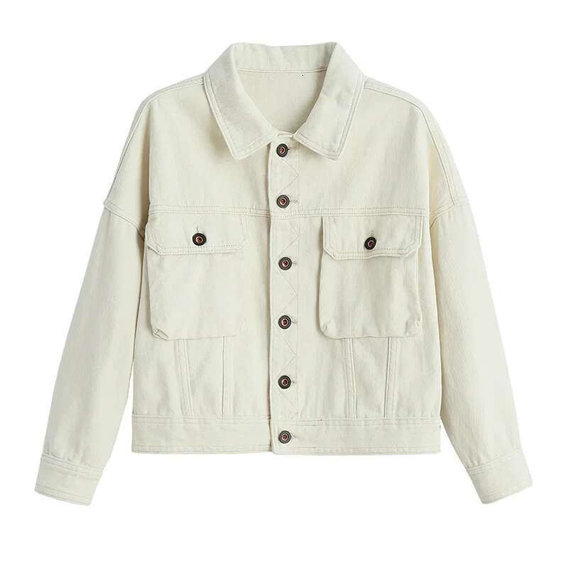 Rare Market Single-Breasted Pure Loose-Fit Slimming Denim Jacket Women's Warm Soft White Cotton Short Coat