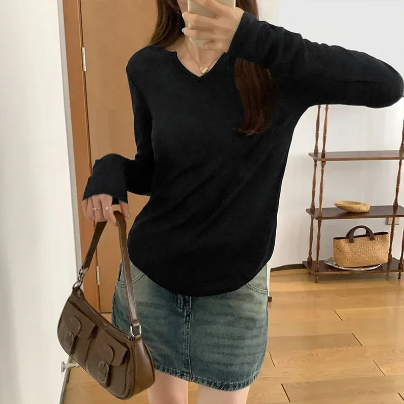 Korean Sexy Women TShirt Long Sleeve Style Slim Basic Elasticity Tshirt Top Womens Clothing T Shirt Femme See Through 250513