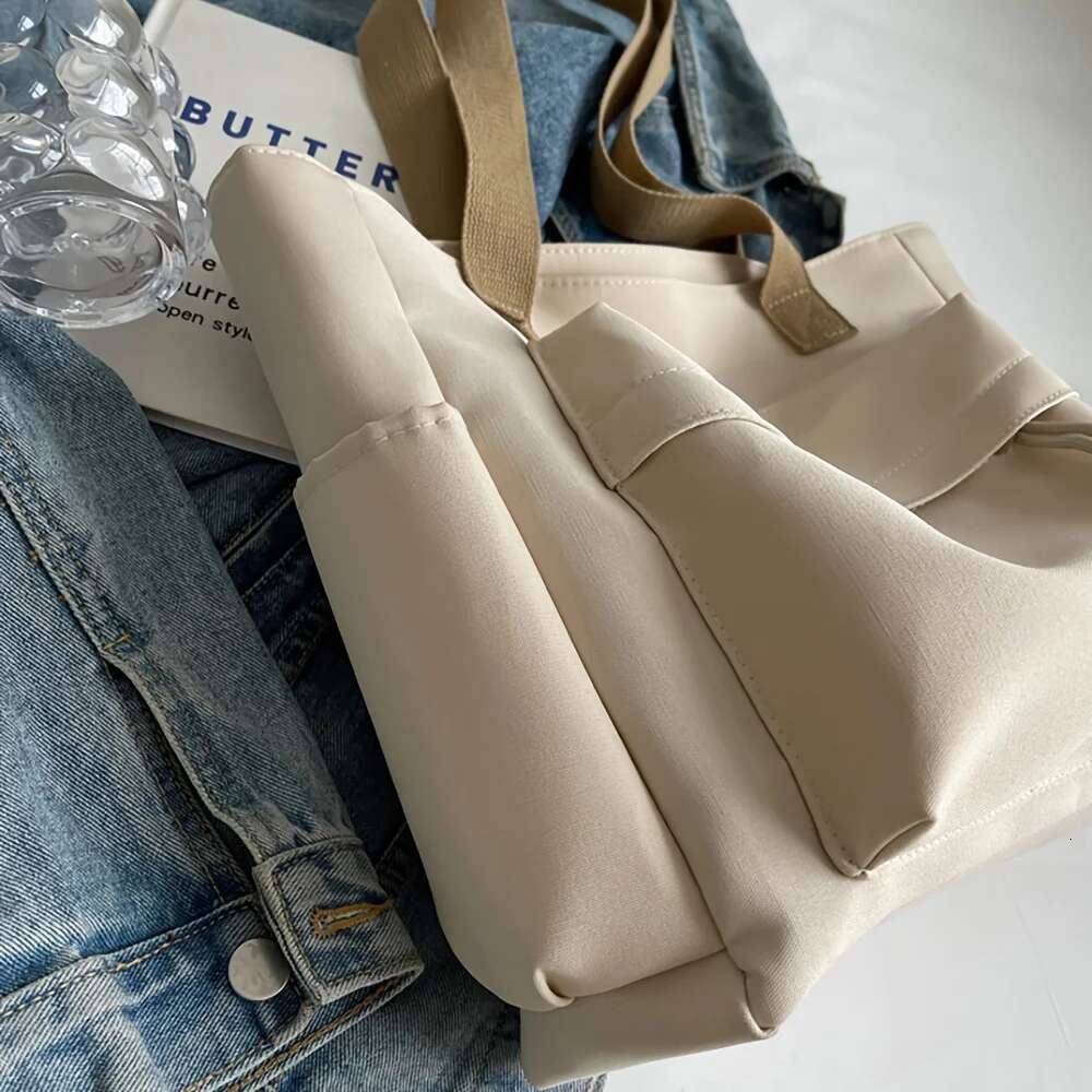 Nylon Tote With Multiple Pocket Lightweight Foldable Design For Office Commute Shopping Fiess Storage Handbag Shoulder Bag