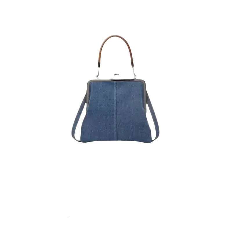Women Denim Handbag With Kiss Lock Clasp Vintage Coin Crossbody Purses Bag For Lady Outdoor Portable Wedding Shoulder Bags