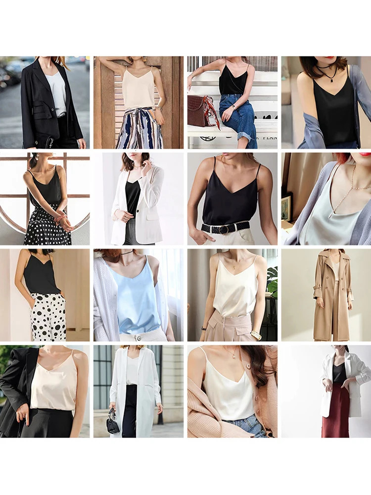 Summer Camisole Slim Vest Sexy Women Sleeveless VNeck Gray Tee Tank Tops Female Solid BlackWhite Korean Crop Y2k 250513