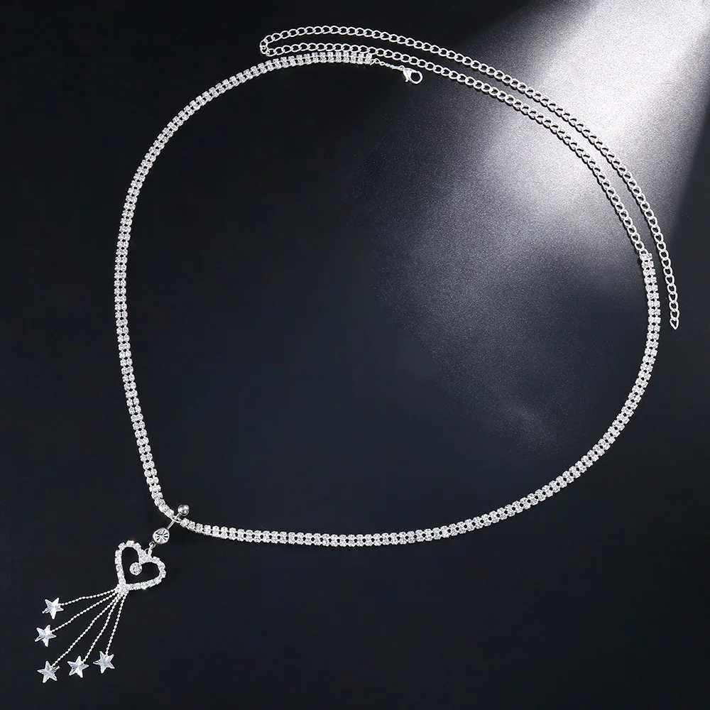GLAMing Boho Heart Dangle Rhinestone Piercing Navel Chain Belly Button Ring with Waist Chain Women Navel Piercing Body JewelryT250513