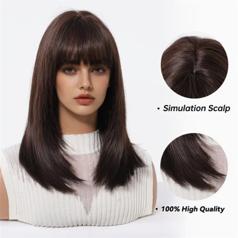 Professional Womens Dark Brown Long Straight Human Hair Wigs With Layers