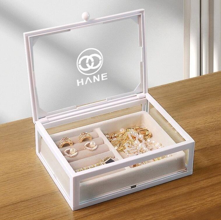 Hot 2025 Classic Letter Glass Home Item Cosmetics Fashion Brand Multipurpose Storage Bin Jewelry Organization Box Desktop Decorative
