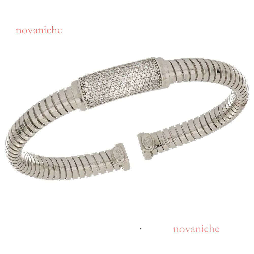Italian made fashionable handmade sier cuff bracelet with fine CZ paving details, creating a delicate appearance