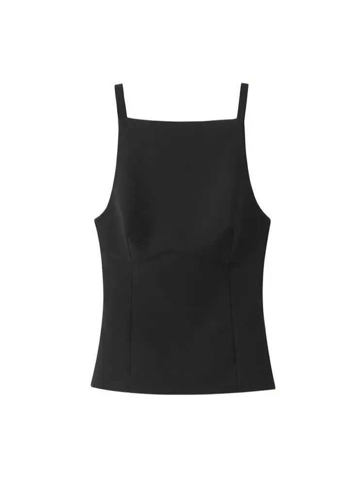 TRZA-Womens Strappy Tank Tops with Back Bow Straight Neck Side Zipper Female Camis Sexy Fashion M250513